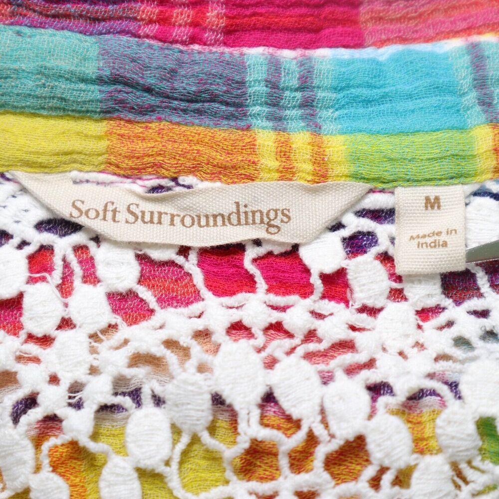 Soft Surroundings Size M Kona Shores Shirt Crinkle Plaid Multicolor - Picture 10 of 11